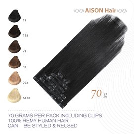Natural Black Hair Extensions Real Human Hair Clip in Hair Extensions 70G 100% Remy Human Hair Extension 7pcs 16clips for Women(20 Inch #1B)