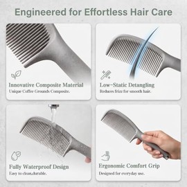 Peine para el cabello de dientes redondos de granos de café, peines desenredantes antiestáticos para mujeres y hombres, resistente a la humedad, equil