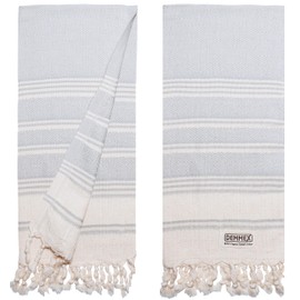 DEMMEX (Set of 2) 100% Certified Organic Cotton Turkish Hand Towels, Bathroom Hand, Face, Hair, Gym, Kitchen Towel, Dishcloth, Prewashed, Double Tied Tassels, 18x36 Inches (Gray)