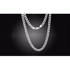 Unisex .925 Sterling Silver 7mm Flat Curb Chain Necklace (26)