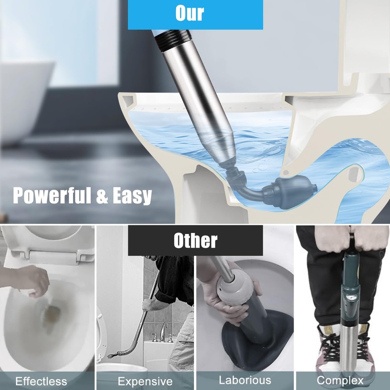 Electric Toilet Plunger High Pressure Drain Unclogger - Heavy Duty