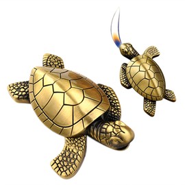 Torch Lighter - Turtle Shaped Refillable Gas Adjustable Flame Lighter, Unique Gift for Men & Women, Decorative Tabletop Lighter for Home & Office (Without Butane)-Titanium Gold