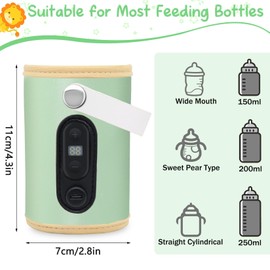 Idota Bottle Warmer Baby On The Go, Portable Bottle Warmer USB Charging Baby Bottle Warmer 6 Adjustable Temperature 38-55°C, Bottle Warmer Baby Food Warmer with Temperature Display (Green)