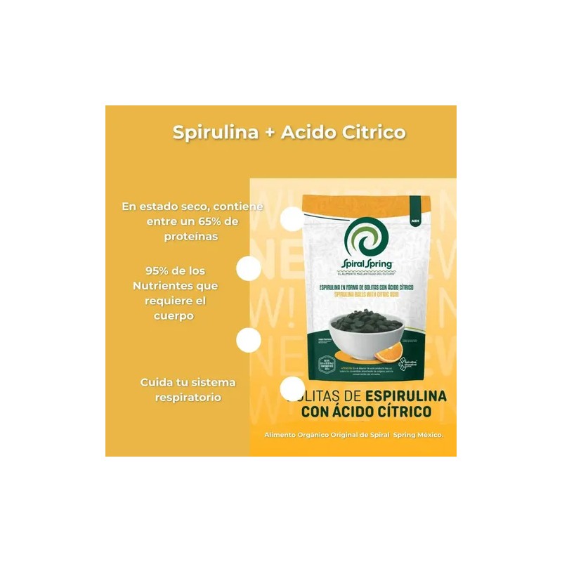 Alga Spirulina Máxima Vegan Kosher Acido Cítrico(vitamina C)