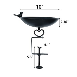HLQMFHT 10 Inchs Deck Mounted Bird Bath,Metal Bird Bath for Deck Railing,with Removable Sturdy Steel Clamp, Outdoor Garden Decor