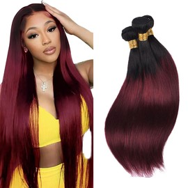 26 28 30 Inch Ombre Burgundy Straight Bundles 1B99J Human Hair Bundles 2 Tone Black and Burgundy Bundles Ombre Human Hair Bundles 1B99J Straight Bundles Burgundy Bundles 300g