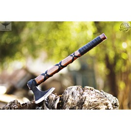 Custom Gift Forged Carbon Steel Viking Axe with Rose Wood Shaft, Viking Bearded Camping Axe & Hatchet, Birthday Gift for Him, Ragnar Axe, axis (Ragnar)