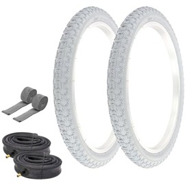 Pair of All Gray Bicycle PRO+ BMX Tires W/Heavy Duty Tubes & Rim Strips in 20 X 2.125 COMP III Tread