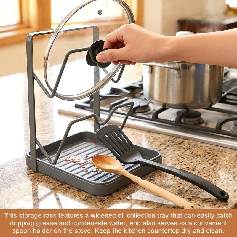 2-Tier Pot Lid Holder with Detachable Drip Tray for stove