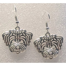 Yorkshire Terrier Dog Yorkie Head Earrings Shiny Silver Alloy Hook Drop Jewelry