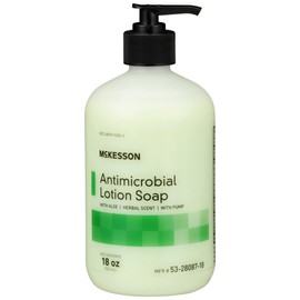McKesson Antimicrobial Lotion Hand Soap with Aloe, 18 oz Pump Bottle [Pack of 12] - Bulk, Herbal Scent, Keeps Hands Clean and Moisturized, Medical-Grade Soap