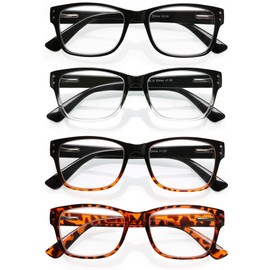TISHUI Reading Glasses for Men Women Stylish Square Readers +3.00 Fashionable Cheaters Glasses with Lightweight Frame Comfortable Fit 4 Pack