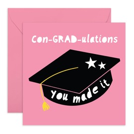 Graduation Congratulations Card – Con-GRAD-ulations Cap Design for University, College Graduates, Highschool, Him, Her, Son, Daughter, Niece, Nephew, Friends, Brother, Sister - Comes with Stickers