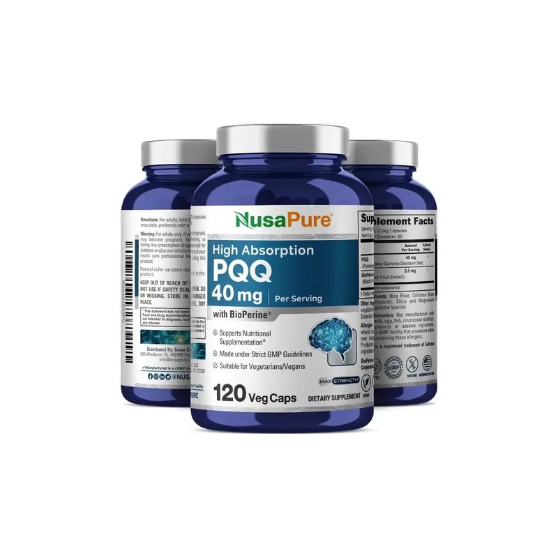 Pqq 40mg Bioperina Reduce Estrés Oxidativo Energía 120caps