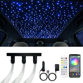 Twinkle Fiber Optic Light,Starlight Headliner Kit with APP/RF Remote Music Mode for Car Home Star Ceiling Sky Decoration,3 Hole RGBW Light Engine+300pcs 0.03in 9.8ft Optical Fiber Cables