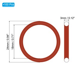 PATIKIL Silicone O-Ring 24mm OD 18mm ID 3mm Width, 100Pcs Metric VMQ Sealing Gasket Replacement for Plumbing Compressor Valves Repair, Red