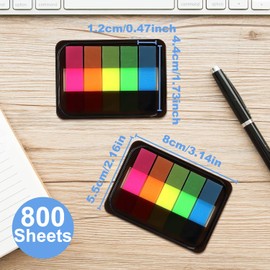 YUNYU Buchreiter & Klebe-Tabs – 800 Stück selbstklebende Kunststoffnotizen mit 5 fluoreszierenden leuchtenden Farben | Seitenmarkier-Tabs für Studium, Büro & Schulbedarf | Wiederverwendbare