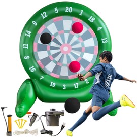 6.4 FT Giant Kick Darts Games, Jumbo Outdoor Soccer Green Target Dartboard with Soccer Balls and Air Pump, for Yard Lawn, Yard Outdoor Games Family