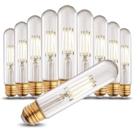 runquiz T10 Tubular Led Bulbs 60w Equivalent, Dimmable 5.25 Inch Led Tube Bulb, E26 T30 Edison Tubular Clear Light Bulbs, 5000K Cool White Long Skinny 6W 10 Pack