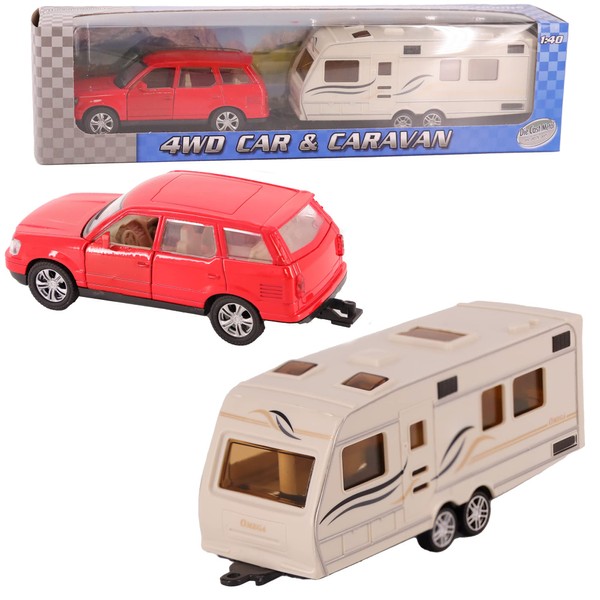 D.A.Y. Republic Red, 1:40 Scale Diecast Metal 4X4 and Caravan