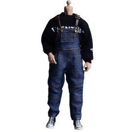 Meetoget⠀ 1/12 Scale Male Figure Doll overalls workwear bandeau pants Clothes for 6 inch Action Figure PM004US,denim blue