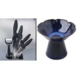 TSOUFAC Ceramic Kitchen Knife Set, 4 Pieces with Holder, 3 to 6 Inch Blades, Black