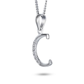 Delicate ABC Cubic Zirconia Pave CZ Capital Block Letter Alphabet Initial C Pendant Necklace For Women Sterling Silver
