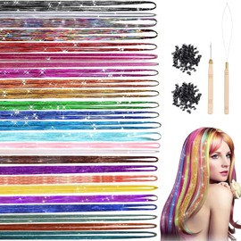 25 Colours Hair Tinsel Kit 120 cm Hair Tinsel with Tools | 3000 Strands Glitter Hair Strands for Women, Girls & Children Hair Accessories, Tinsel for Hair for Party (25 Colours)