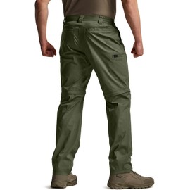 CQR Men's Convertible Cargo Pants, Water Resistant Hiking Pants, Zip Off Lightweight Stretch UPF 50+ Work Outdoor Pants, Runyon Green Kelp, 36W x 32L