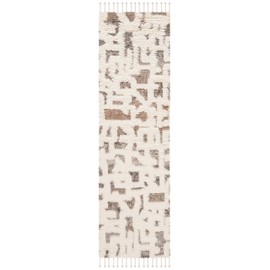SAFAVIEH Manhattan Collection Runner Rug - 2'3" x 8', Ivory & Grey, Hand-Knotted Modern Tassel Wool & Viscose, Ideal for High Traffic Areas in Living Room, Bedroom (MAN458F)