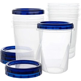 YOWOCHUNG Series 5 Pack 32 ounce Reusable Small Plastic Freezer Storage Container Twist Top Deli Jars with Screw Lid for Food Round Wide Mouth Lunch Snacks Cup, Freezer, Dishwasher Safe (Blue)