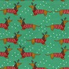 Christmas Fabric - Cute Dachshund Dogs on Green - Polycotton