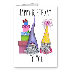 Gonk Gnome Happy Birthday Card Presents Party Cute (Envelope Included)