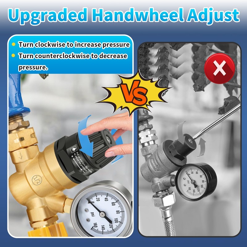 Boltigen RV Water Pressure Regulator with Gauge, Adjustable Handle Water