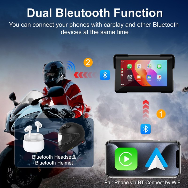 Motorcycle Carplay Screen for Apple carplay & Android Auto, 7"
