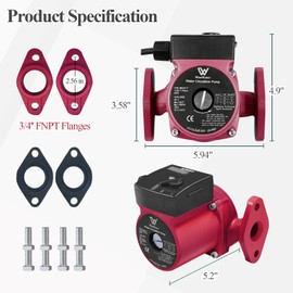 AB 110V Circulation Pump, 130W 13 GPM Hot Water Recirculating Pump, 3 Speed Switchable Circulator Pump with 3/4'' FNPT Flanges for Boiler, Solar Heater and Hydronic Radiant Heating (Red-3/4")