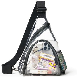 LATMAP Clear Bags Stadium Approved Crossbody Sling Bag Fanny Pack Backpack Purses for Women Men Handbag for Stadium Events Black Clear Sling Bag Gift - Color: Brown