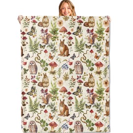 MIEPOS Woodland Aniaml Throw Blanket - 40x50in,Ultra Soft, Cozy Lightweight Flannel,Cute Squirrel, Owl, and Mushroom Blankets - Gifts for Kids & Nature Lovers,for Couch Travel,Home Living Room Decor