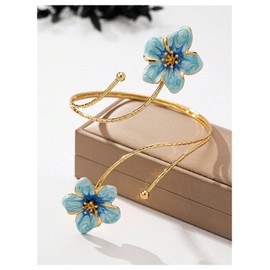 MakeMeChic Women's Flower 18K Arm Cuff Bracelets Gold Upper Arm Beach Jewelry Blue One-Size