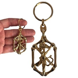 ADCSHOP - Keyring with Spanish Legion and the Christ of Good Death – Christ of Mena – in golden Zamak – measures 10.5 cm – weighs 22.60 grs., gold, One size