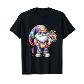 Cute Hippie Gnome Dad For Women And Men With Spring Flowers T-Shirt