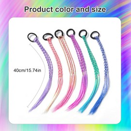 UEAVOID Pack of 6 Colourful Hair Strands Children's Braided Hair Pieces Twist Braid Elastic Rope Band Colour Gradient Girls Party Festival Decoration Gifts