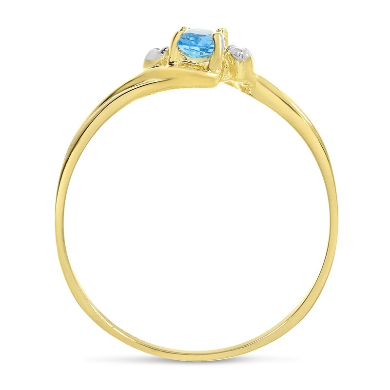 14k Yellow Gold Oval Blue Topaz And Diamond Ring (Size