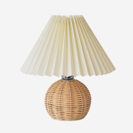 Topyond Rattan Wicker Lamp,Small Table Lamp Bedside Nightstand Mini Lamp for Bedroom Living Room,Scalloped Lamp Shade,Side Table Rattan Pleated Aesthetic Vintage Lamp