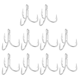 PATIKIL 2/0# Fishing Hooks with Three Barbs, Pack of 10 4 x Strong Fishing Hooks Made of High Quality Carbon Steel, Curved Hook with Barb for Freshwater and Saltwater, Silver