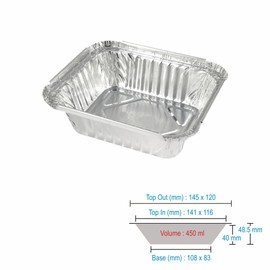 JMS we create smile 450ML No2 Small Aluminium Foil Trays with Paper lids Silver Foil Food Meal Prep Baking BBQ Roasting Broiling Takeaway Food Storage (150 Pcs)