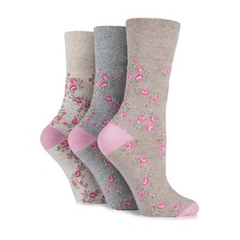 Gentle Grip Ladies Patterned Cotton Socks Vintage Rose 4-8