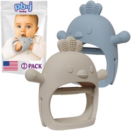 PBnJ Baby, Silicone Teether Glove, Baby Toys 0-6 Months, Mittens for Infants use as Teething Pacifier, Teething Toys 3-6 Months, Teethers for Babies 6-12 Mon, 6 Mo Old Must Haves - 2 Pack