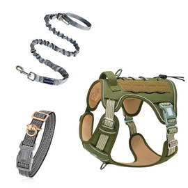 Auroth Tactical Dog Harness with 6 FT Heavy Duty Dog Leash and Reflective Dog Collar for Medium Large Dogs