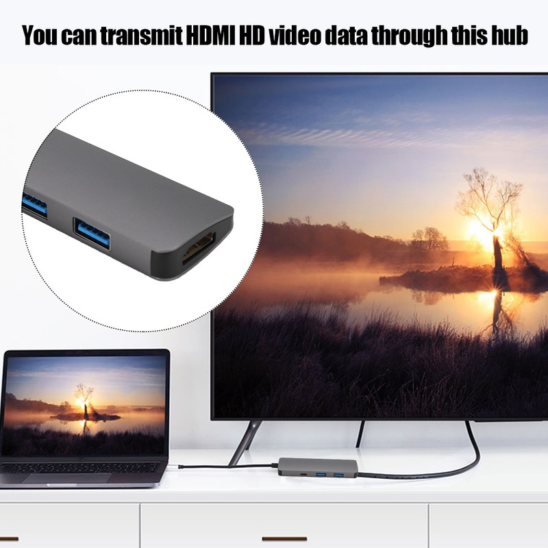 4 In 1 TypeC HDMI Converter Adapter Hub Support 3840x2160/30HZ(Gray)